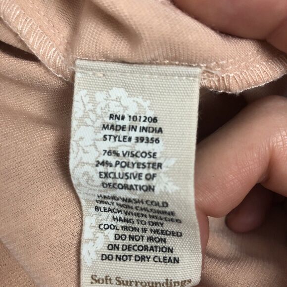 Soft Surroundings Moroccan Beaded Tunic Top Crushed Velvet Blush Pink Petite Med - Picture 13 of 13